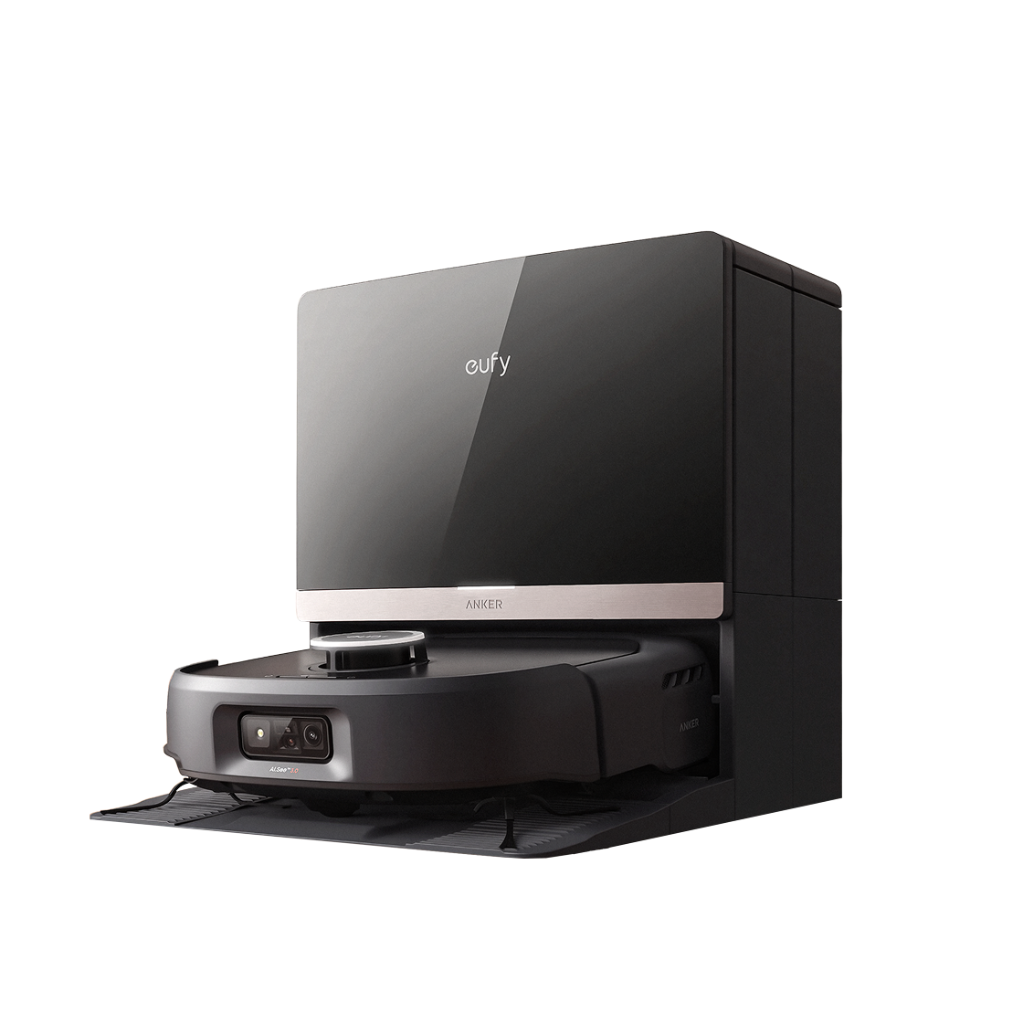Official black eufy Omni E35 robot vacuum with its All-in-One station.
