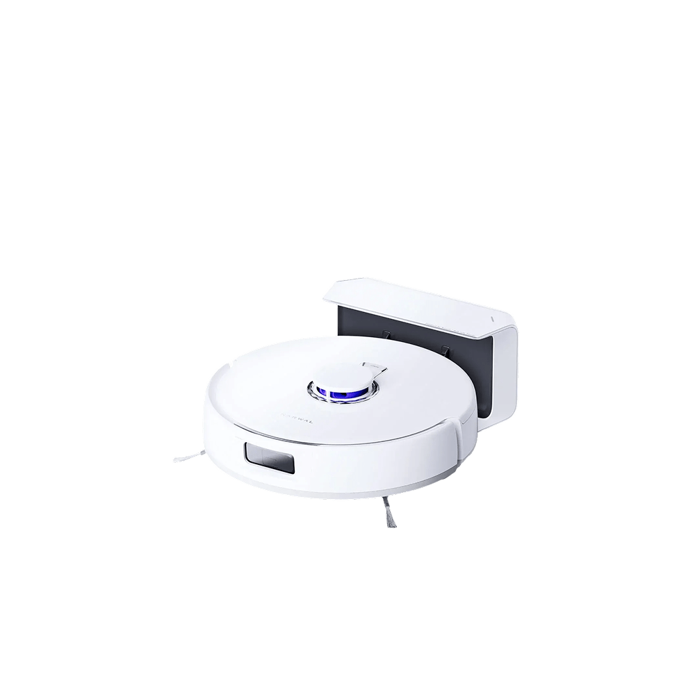 White Narwal Freo X Plus robot vacuum and compact base station on a clean product background.