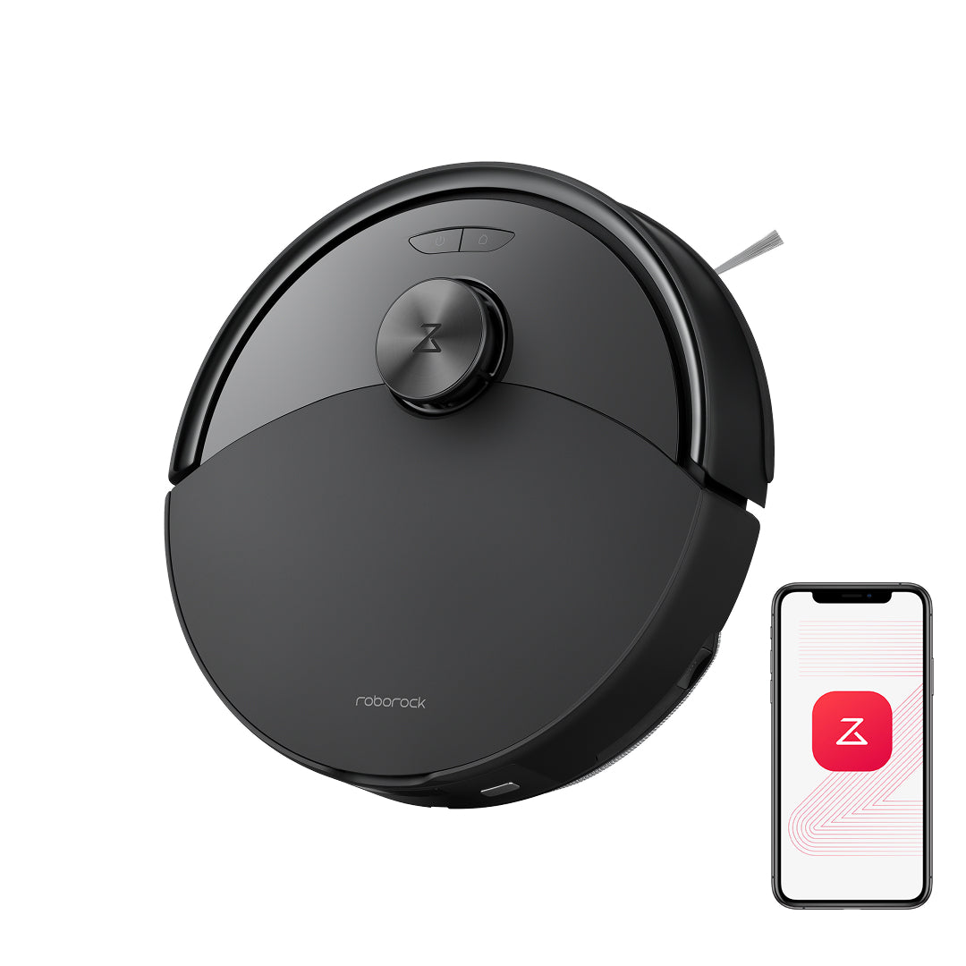 Manufacturer-rendered black Roborock Q10 S5 robot vacuum; the standard charging dock is not pictured.